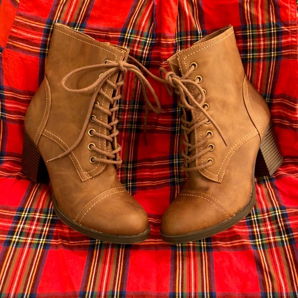 Shoes - Lace up booties with chunky heel.